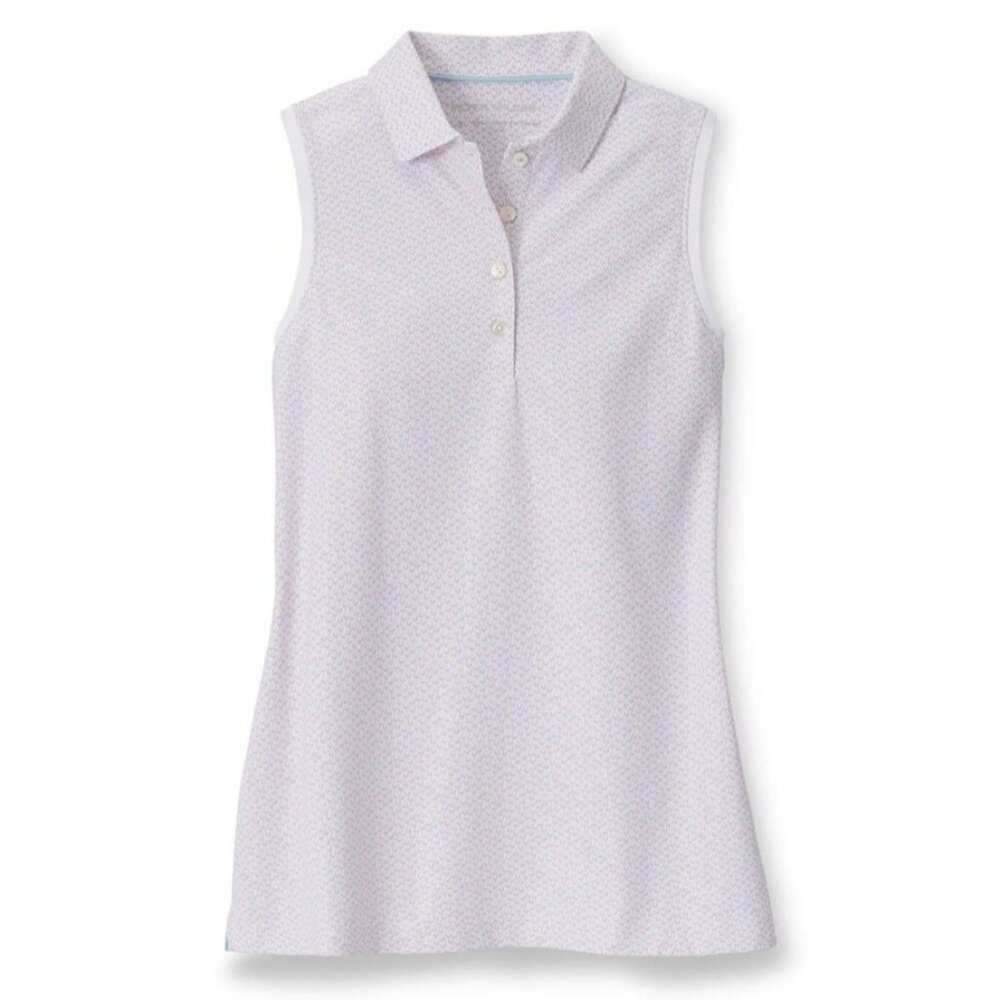 NEW Peter Millar Women’s SMALL Spa Spritzer Sleeveless Polo Golf Shirt WHITE Dot